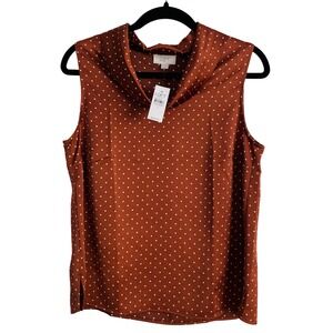 LOFT Womens Rust Brown Polka Dot Cowl Neck Sleeveless Blouse Size S NWT